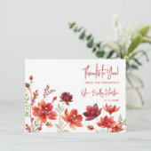 Red Shades Romantic Floral Wedding Back Photo Dankeskarte (Stehend Vorderseite)
