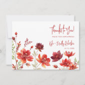 Red Shades Romantic Floral Wedding Back Photo Dankeskarte (Vorderseite)