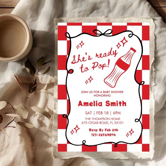 Red She's Ready to Pop cola Soda Baby shower  Einladung