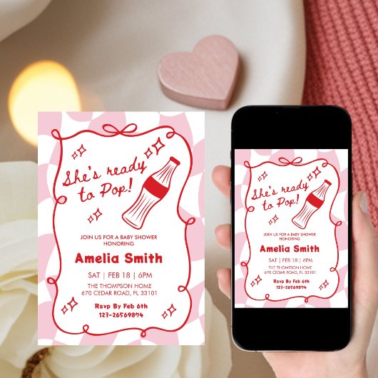 Red She's Ready to Pop cola Soda Baby shower  Einladung
