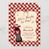 Red She's Ready to Pop Soda Baby Shower Einladung (Vorne/Hinten)