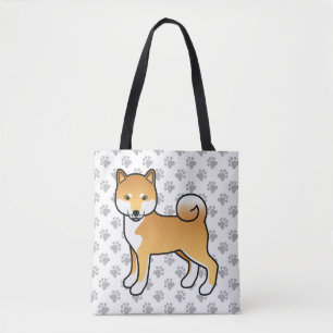 Red Shiba Inu Niedlich Cartoon Dog & Paws Tasche