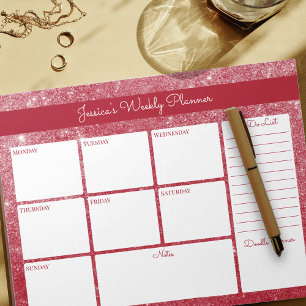 Red Shimmer Custom Weekekly Planer und zu tun List Notizblock