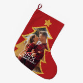 Red Shiny Christmas Tree Personalized Photo Großer Weihnachtsstrumpf (Vorderansicht (hängend))