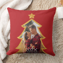 Red Shiny Christmas Tree Personalized Photo Kissen