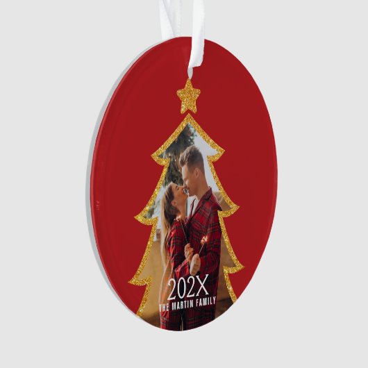 Red Shiny Christmas Tree Personalized Photo Ornament (Vorderseite)