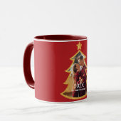 Red Shiny Christmas Tree Personalized Photo Tasse (Vorderseite Links)