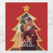 Red Shiny Christmas Tree Personalized Photo Weinetikett (Einzelnes Label)