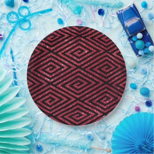 Red Shiny Glitzer Black Pattern Pappteller (Party)