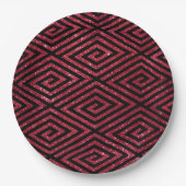 Red Shiny Glitzer Black Pattern Pappteller (Vorderseite)
