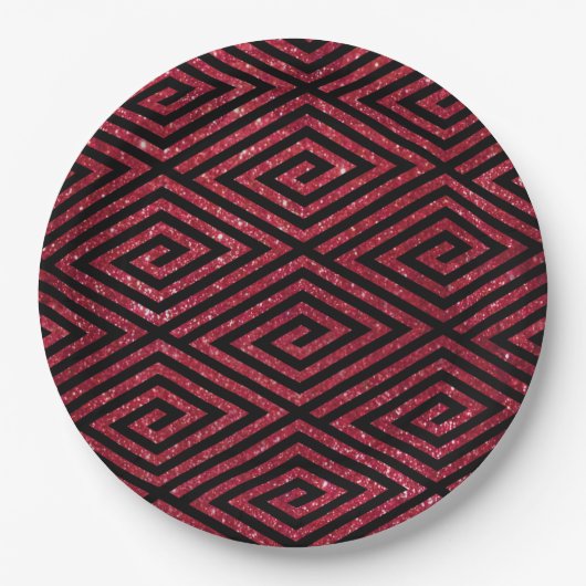 Red Shiny Glitzer Black Pattern Pappteller (Vorderseite)