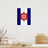 Red Ships Wheel Marine & White Stripes Print Poste Poster (Küche)
