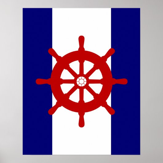 Red Ships Wheel Marine & White Stripes Print Poste Poster (Vorne)