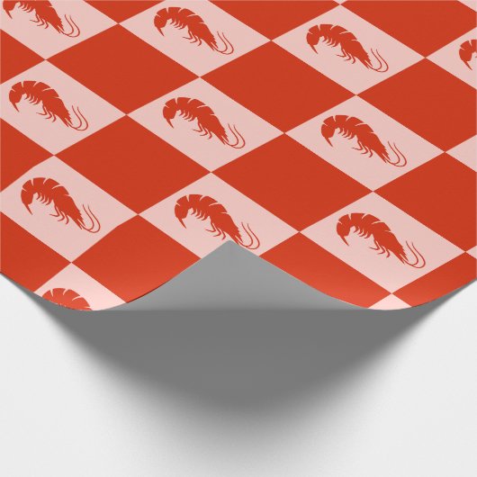 Red Shrimp Checkerboard Pattern Seafood Food Geschenkpapier (Ecke)