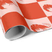 Red Shrimp Checkerboard Pattern Seafood Food Geschenkpapier (Rolleneckpunkt)