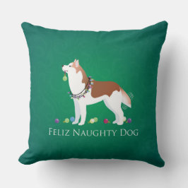 Red Siberian Husky Feliz Naughty Dog Weihnachten Kissen