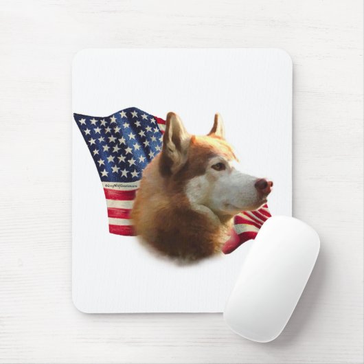 Red Siberian Husky Flag Mousepad (Mit Mouse)