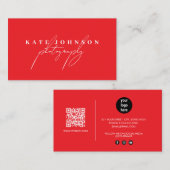 Red Signature Script QR Code Social Media Visitenkarte (Vorne/Hinten)