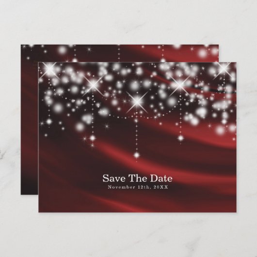 Red Silk & Sparkle Glam Save the Date Event Ankündigungspostkarte (Vorne/Hinten)