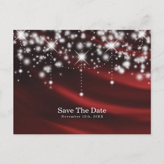 Red Silk & Sparkle Glam Save the Date Event Ankündigungspostkarte (Vorderseite)