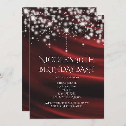 Red Silk & Sparkle Gold Glam jede Veranstaltung Ei Einladung (Vorne/Hinten)