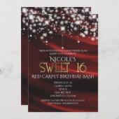 Red Silk & Sparkle Gold Sweet 16 Glam Einladungen (Vorne/Hinten)