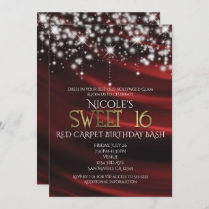 Red Silk & Sparkle Gold Sweet 16 Glam Einladungen
