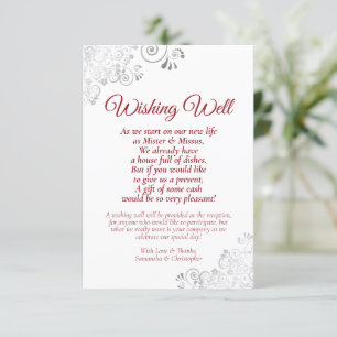 Red & Silver auf White Wedding wünscht gutes Gedic Begleitkarte