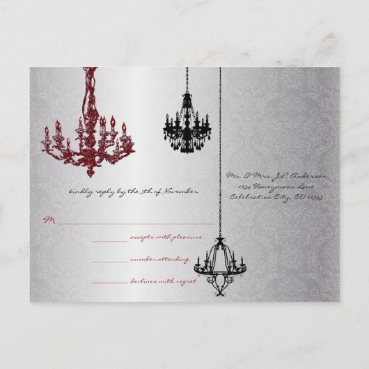 Red Silver Black Chandelier UAWG PostCard Einladungspostkarte (Rückseite)