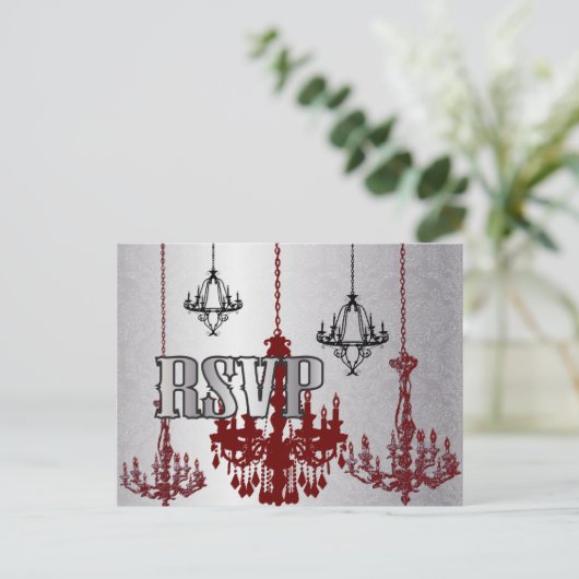 Red Silver Black Chandelier UAWG PostCard Einladungspostkarte (Stehend Vorderseite)