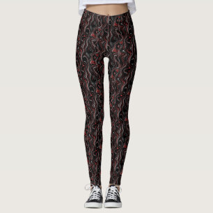 Red Silver Black Wavy Marmorfolie Leggings
