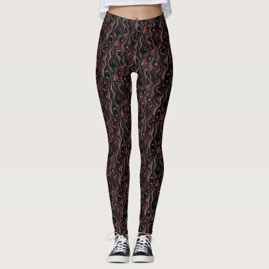 Red Silver Black Wavy Marmorfolie Leggings (Vorderseite)