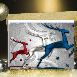 Red Silver Blue Reindeer Holiday Card Feiertagskarte