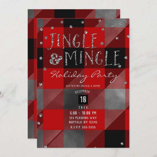 Red Silver Buffalo Kariert Jingle & Mingle Holiday Einladung (Vorne/Hinten)