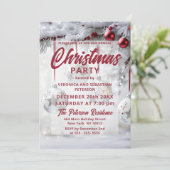 Red Silver Christmas Baubles Mattierte Zweige Einladung (Stehend Vorderseite)