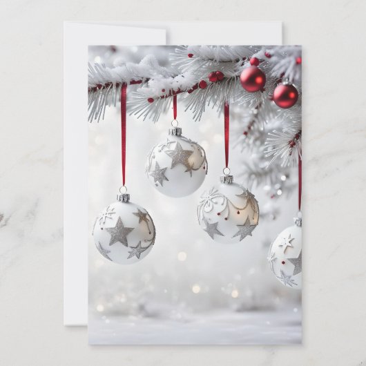 Red Silver Christmas Baubles Mattierte Zweige Einladung (Rückseite)