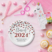 Red Silver Confetti Abschluss 2024 Pappteller (Party)