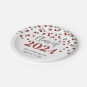 Red Silver Confetti Abschluss 2024 Pappteller (Schrägansicht)