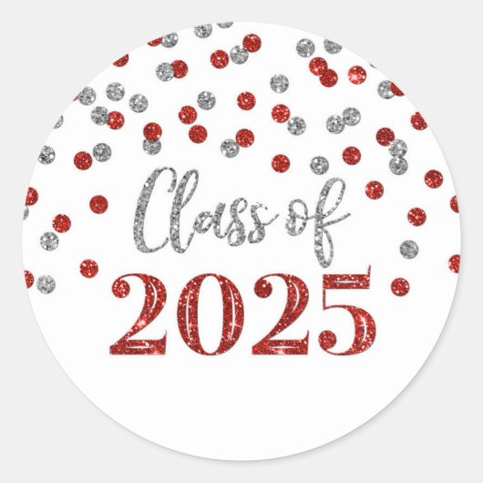 Red Silver Confetti Abschluss 2025 Runder Aufkleber (Vorderseite)