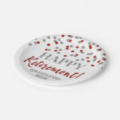 Red Silver Confetti Happy Retirement Pappteller (Schrägansicht)