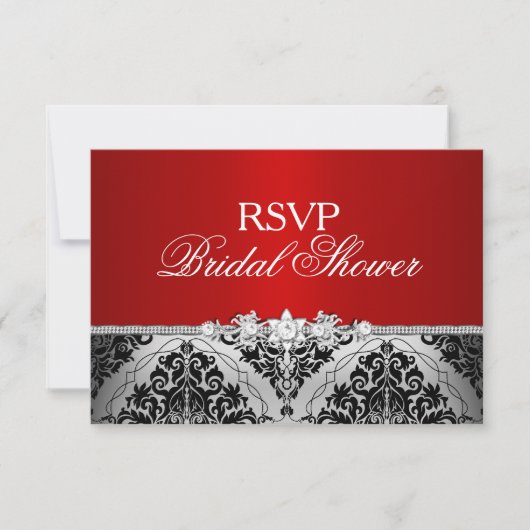 Red Silver Damask & Jewel Brautparty UAWG RSVP Karte (Vorderseite)