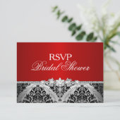 Red Silver Damask & Jewel Brautparty UAWG RSVP Karte (Stehend Vorderseite)
