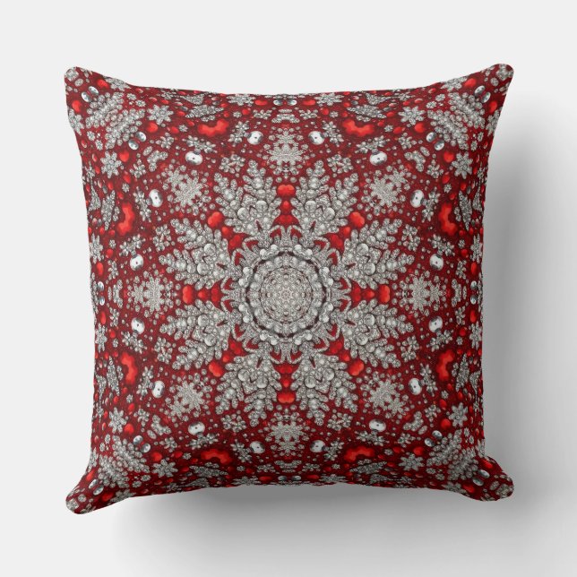 Red Silver Decorative Holiday Throw Kissen (Rückseite)