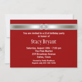 Red Silver Diamond Wirbel 21. Geburtstag Party Einladung (Rückseite)