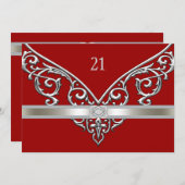 Red Silver Diamond Wirbel 21. Geburtstag Party Einladung (Vorne/Hinten)