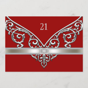 Red Silver Diamond Wirbel 21. Geburtstag Party Einladung