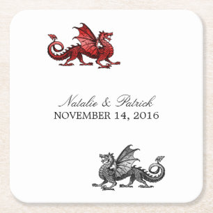 Red Silver Dragon Wedding Paper Untersetzer