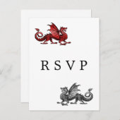 Red Silver Dragon Wedding RSVP Postcard Einladungspostkarte (Vorne/Hinten)