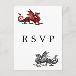 Red Silver Dragon Wedding RSVP Postcard Einladungspostkarte