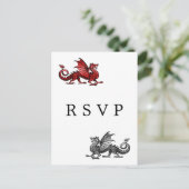 Red Silver Dragon Wedding RSVP Postcard Einladungspostkarte (Stehend Vorderseite)
